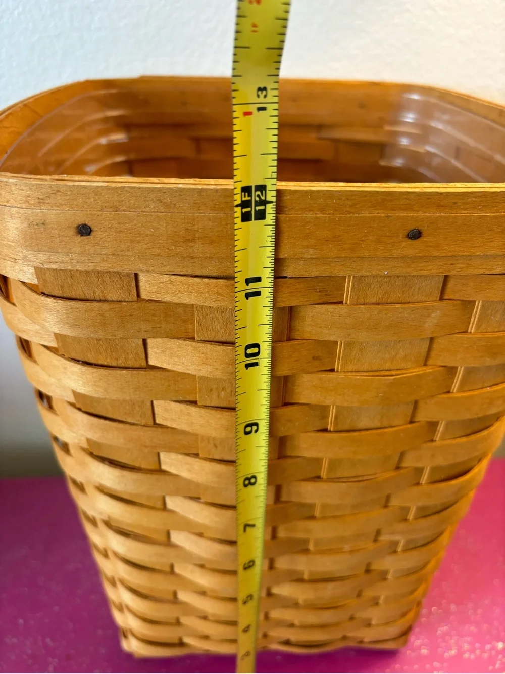 Vintage 1996 Longaberger Waste Basket with Plastic Protector, Honey-Tone